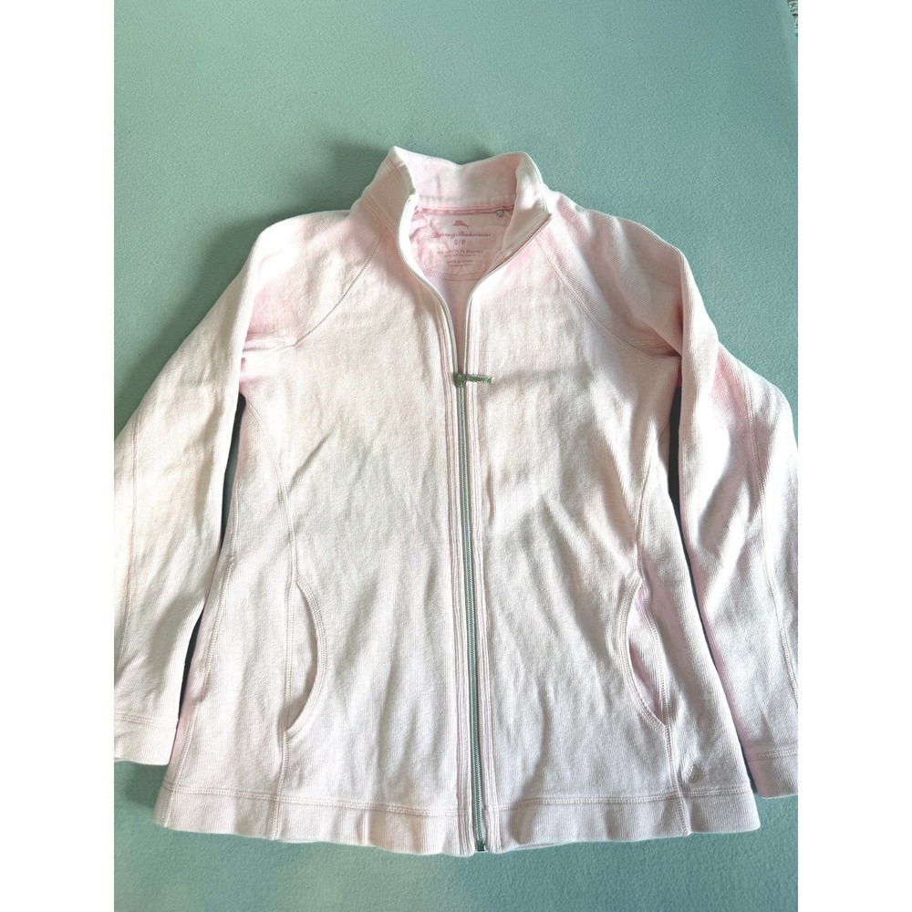 Tommy Bahama Light Pink Ribbed Knit Full Zip Mock Neck Jacket Womens S